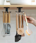2pcs Under Cabinet Kitchen Utensil Rack,360° Rotating Under Shelf Kitchen Utility Hooks,Adhesive Kitchen Utensil Tools Storage Holder,Black