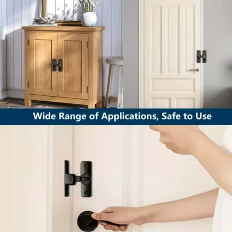 Metal Padlocks 90°/180° Rotating Security Locks on cabinet and door, black finish, demonstrated in use for doors and cabinets