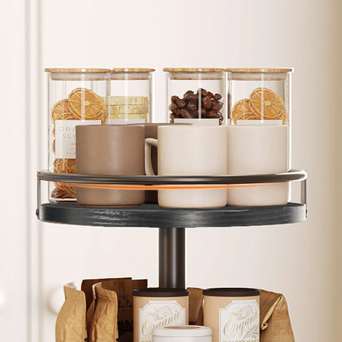 Rotating Spice Rack Lazy Susan With 360 Degree Turntable And Large Capacity Three Tier Vertical Storage Organizer with jars and mugs