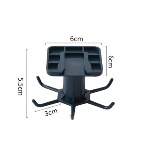 Close-up of 2pcs Under Cabinet Kitchen Utensil Rack, 360° Rotating Under Shelf Kitchen Utility Hooks, black with dimensions.