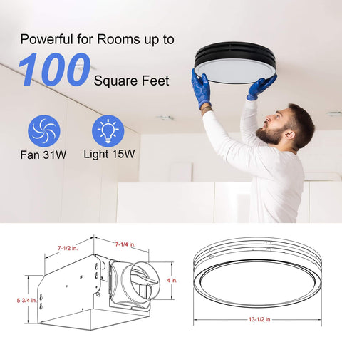 Installation of Powerful 110 CFM Bathroom Exhaust Fan With Light From Akicon, showing round black ceiling vent.