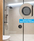 2 Pack Round Shower Glass Sliding Door Handles With Adhesive Sticker Back To Back 0.2 Inch Aluminum Alloy Mounts Black Finish 50 X 38 Mm