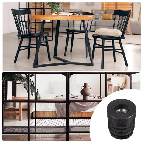 8 Pieces Round Tube Inserts With M6 Thread For 19mm Diameter, black plastic plug for furniture repair, shown beside modern room decor