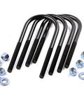 Heavy-duty, corrosion-resistant one-half inch round suspension U-bolts deliver durable steel strength and a protective E-coated black finish for long-lasting reliability, precise fit and easier, safer undercarriage mounting