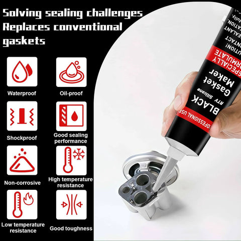 170g RTV Silicone Gasket Maker Black Sealant for High Temperature Auto Engines being applied to a metal gasket surface