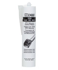 Front view of RTV Silicone Gasket Maker Black 300 Ml Cartridge With Neutral Cure High Temperature Resistance From Minus Sixty Five To Five Hundred Degrees Fahrenheit Quick Tack Time Under One Hour Full Cure In Twenty Four Hours Solid Sealant For Auto And Marine Use.
