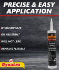 Black RTV Silicone Gasket Maker 300ml Cartridge For Instant Gasket Creation Honda Bond Sealant With Temperature And Oil Resistance No Nonsense Gasket Sealer That Remains Flexible Up To 500 Fahrenheit, shown next to product features like oil resistance and flexibility.