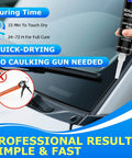 Image showing Black RTV Silicone Sealant Adhesive For All Purpose Waterproof Sealing In Car Windows Bathroom And Kitchen With Fast Curing Quick Set Shrink And Crack Proof High Bond Strength 100 Percent Silicone Caulk 1.8 Oz 50 G, being applied on a car window.