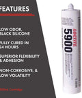 Heavy Duty Flange Sealant For Instant Seal, Maximum Flexibility And Strong Adhesion, Black RTV Silicone, 300 mL Cartridge