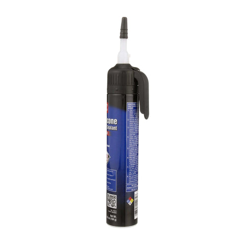 Side view of a tube of RTV Silicone Sealant Black For High Pressure Gasket Sealing, All Purpose Sealant For Auto, Marine And Industrial Applications, 6.5 Ounce Tube, Weatherproof And Flexible Bond That Stops Leaks