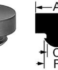 Diagram and side view of Eight Pack One Inch Push In Rubber Bumpers Feet Black SBR Abrasion Resistant Indoor Use Temperature Range Minus Thirty