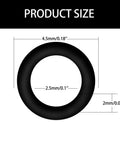 Image showing dimensions of 100 Pack Dart Shaft O Rings Non Slip Rubber O Rings for Metal Shafts Dart Accessories Kit Black Pro Grade Wear