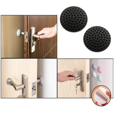 Two Piece Black Wall Protectors For Doors Self Adhesive Rubber Bumpers And Silencers Door Stopper Crash Pad For Home And Office Fits Smooth Walls And Surfaces 2 Inch Diameter Durable And Easy To Install