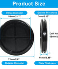 Front and side view of 2-1/8 Inch Inner Diameter Rubber Grommets For Wiring And Routing 2-1/2 Inch Drill Hole Dia 6 Pack Double Sided Rubber Plugs