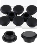 10 Pack 1 Inch Black Rubber Hole Plugs Silicone Round Grommets displayed in plastic packaging.