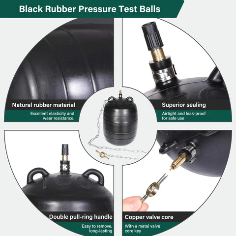 Close-up of natural rubber material and copper valve core of 2 Inch Inflatable Pipe Plug Balloon Kit With Extension Hose And Pump For Plumbing Pressure Testing And Leak Detection Fits 1.8 To 2.2 Inch Pipes Includes Safety Chain Valve Core Key And Two Spare Cores.