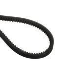 Close-up of a looped black rubber belt with teeth, highlighting its flexibility and durability for mechanical applications.