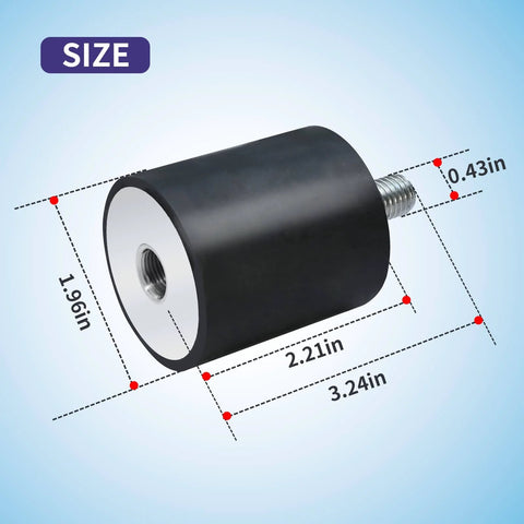 Set of four upgrade tamper rubber shock mounts that fit WP1540, WP1550, VP1135, VP1340, VP1550, VP2050 plate compactors shown in size details
