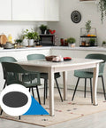 Dining room with table protected by 15 Pack Rubber Solid Disc Washers 10mm Outer Diameter 3mm Thick Anti Slip Non Adhesive Flat Round Gasket Pads.