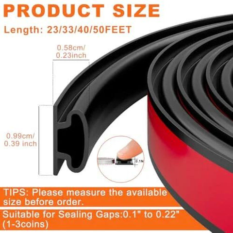 Black Rubber Weather Stripping Door Seal Strip, 50 ft D Shape, self-adhesive soundproofing tape for doors and windows