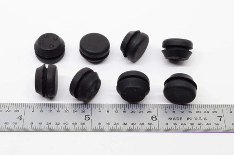 Black SBR Rubber Push In Bumper One Half Inch Diameter One Eighth Inch Height Fits Three Eighths Inch Panel Hole, 6 pack with ruler