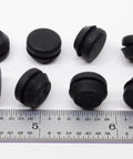 Black SBR Rubber Push In Bumper One Half Inch Diameter One Eighth Inch Height Fits Three Eighths Inch Panel Hole For Panel