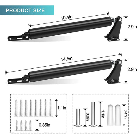 2 Pack Black Screen Door Closers, Heavy Duty Storm Door Closer Set With Adjustable Pneumatic Cushion, product size details