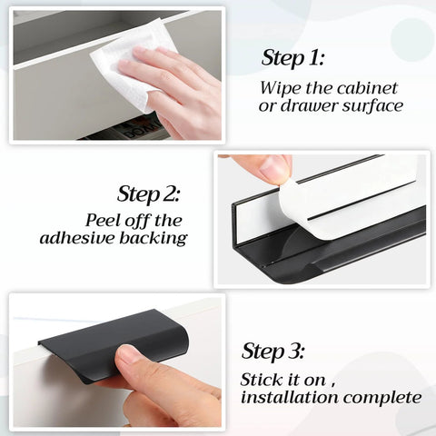 Step-by-step installation guide for 20 Pack Self Adhesive Finger Pulls For Cabinets No Drill Edge Pull Handles Black