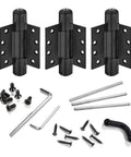 Self-closing 4-inch door hinges with built-in closer, 3-pack, UL listed fire-rated stainless steel matte black finish with accessories.