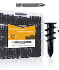 140pcs Black Self Drilling Drywall Anchors Kit with #8 Flat Head Screws, close-up view with packaging and components
