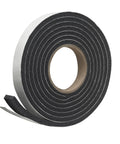 Roll of Self-Stick Rubber Foam Weatherseal, 3/8"W, 3/16"T, Black showing sponge texture and adhesive backing.