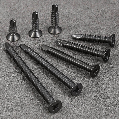 600pcs #8 x 1/2 Inch Flat Head Self Tapping Sheet Metal Screws Black Stainless Steel High Strength Quick Self Drilling Screws