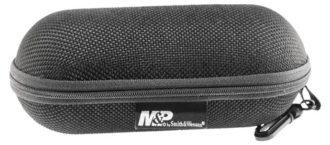 Carrying case for Thunderbolt Full Frame Shooting Glasses With Anti Fog Lenses UV400 and ANSI Z87 featuring zip closure and clip.