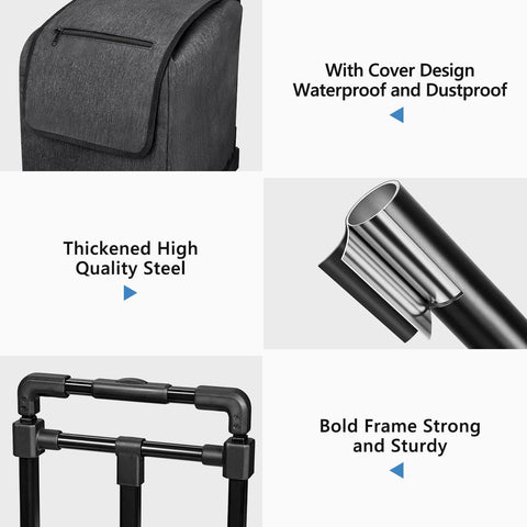 2 in 1 Grocery Cart on Wheels for Stairs, waterproof bag, strong steel frame, black shopping cart design details shown