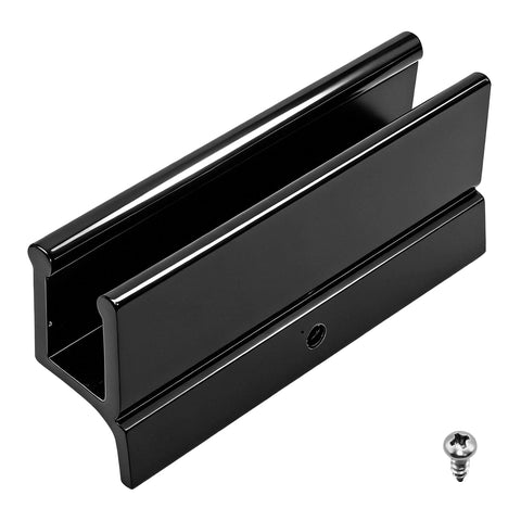 Replacement Sliding Shower Door Bottom Guide For Standard Glass Doors Half Inch By Three Inch Black Plastic Track With Screws, front view