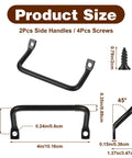 Black Side Mounted Tray Handle Set With Two Metal Pulls And Four Screws for cutting boards, showing dimensions and angles.