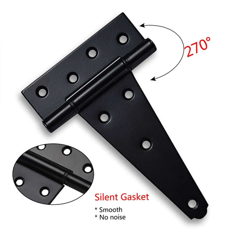 Beefy Gate Hardware Kit With Self Locking Gate Latch And Two 6 Inch T Hinges And One Six Point Five Inch Gate Handle For Wooden Fences Outdoors Rust Resistant Black Powder Coated Steel hinge