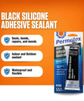 Black Silicone Adhesive Sealant Sensor Safe RTV Indoor Outdoor Waterproof Flexible Sealant For Glass Metal Plastics Fabric Vinyl Weather Stripping And Vinyl Tops 3 Oz Tube Pack Of 1 packaging