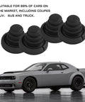 Four Piece Car Door Silicone Cushion Pads Shock Absorbers Kit For Soft Close And Door Slam Prevention Anti Collision Buffers For SUVs And Trucks Weather Resistant Airbag Safe Silencers Black shown with car
