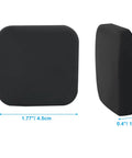 Front and side view of Six Pack Silicone Door Knob Guards Wall Shields Self Adhesive Square Door Handle Bumpers Silencers For Home Office School Protect Walls From Door Dings Easy Install Discreet Black showing dimensions.