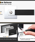 2 Pack No Hassle Modern Soft Black Silicone Door Handles With Privacy Bedroom Levers And Polished Chrome Knobs shown in detail