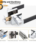 2 Pack No Hassle Modern Soft Black Silicone Door Handles with Privacy Levers and Polished Chrome Knobs, zinc alloy construction.