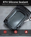 Top view of car engine compartment with Beefy High Temp Silicone Gasket Maker Black Sealant For Automotive Motorbike And Machinery 13 Oz