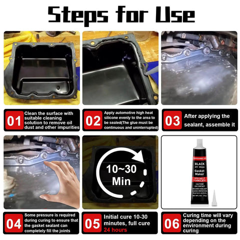 Steps to use 170g RTV Silicone Gasket Maker Black Sealant for high temperature auto engines and transmissions.