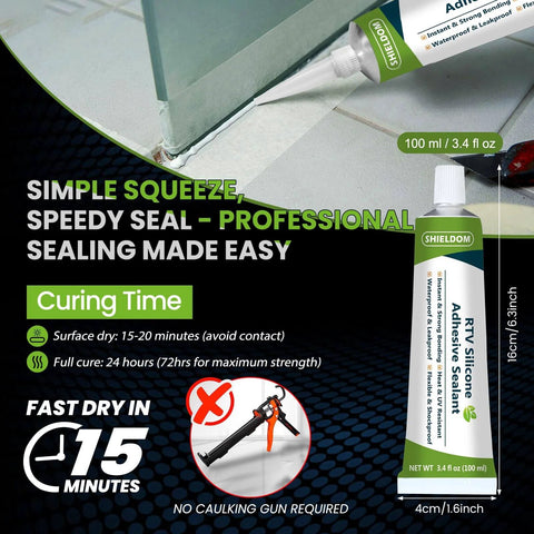 All Purpose Silicone Adhesive Sealant, RTV Waterproof Caulk With Ultra Flex And Strong Grip shown squeezed on tile, 3.4 Fl Oz
