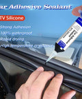 Silicone Adhesive Sealant For Auto And Home Use, 100 Percent Waterproof Black Caulk applied to car window gasket