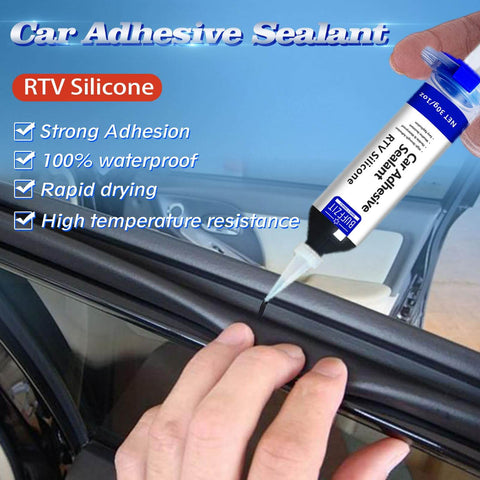 Silicone Adhesive Sealant For Auto And Home Use, 100 Percent Waterproof Black Caulk applied to car window gasket