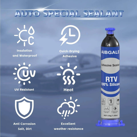 Tube of Silicone Adhesive Sealant Black Waterproof Insulating Caulk For Auto Windshields, Doors, Circuit Boards And Sensors, Non-Conductive, Ink-Proof, 1.06oz Quick-Dry In About 15 Minutes, High Adhesion And Temperature Resistance, with features displayed.