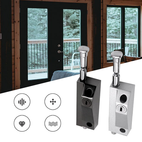 Black Sliding Door Lock For Window Glass Patio Doors Auxiliary Security Lock With Yale Keyway, heavy-duty bolt shown