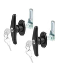 Dual locking T-handle kit for truck caps, left and right, in black and silver finish with included keys and hardware